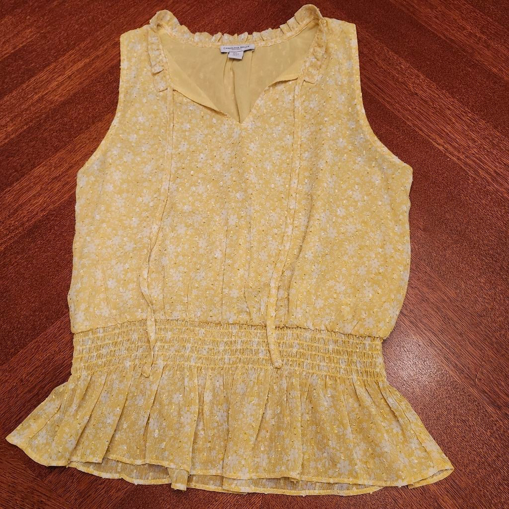 Women's CAROLINA BELLE Yellow White Floral Blouse S A1